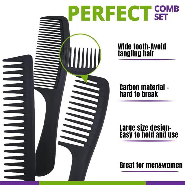Alt view image 4 of 7 - 6PCS Large Wide Tooth Comb Set Detangling Shower Hair Comb Professional Carbon Fiber Cutting Comb for Women&Men's Wet Dry Curly Long Hair Anti Static Heat Resistant Comb Reduce Hair Loss and Breakage