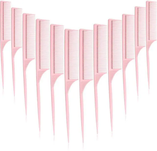 Main image of 10 Pcs Rat Tail Combs Set, Parting Comb Braiding Hair Styling Teasing Fine Tooth Comb for Women, Carbon Heat Resistant Anti Static Pintail(Pink)