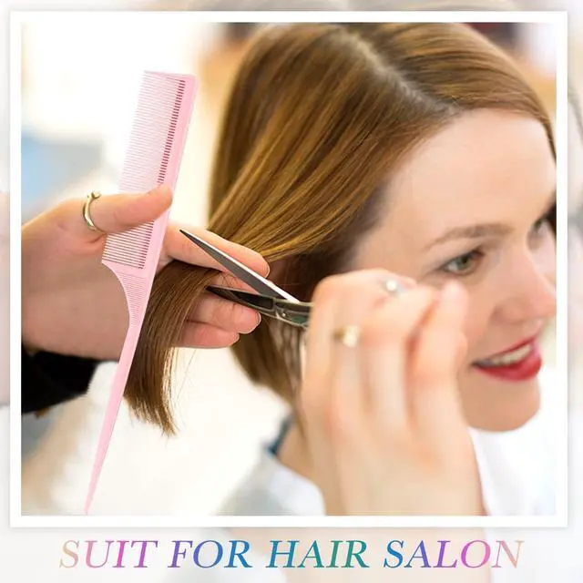 Alt view image 3 of 6 - 10 Pcs Rat Tail Combs Set, Parting Comb Braiding Hair Styling Teasing Fine Tooth Comb for Women, Carbon Heat Resistant Anti Static Pintail(Pink)