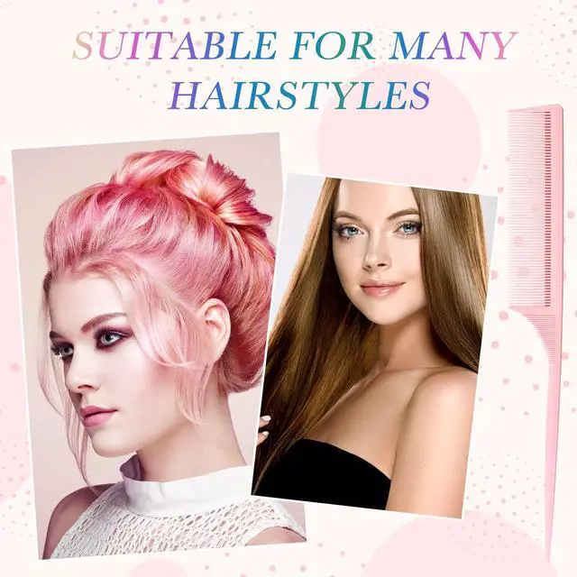 Alt view image 4 of 6 - 10 Pcs Rat Tail Combs Set, Parting Comb Braiding Hair Styling Teasing Fine Tooth Comb for Women, Carbon Heat Resistant Anti Static Pintail(Pink)