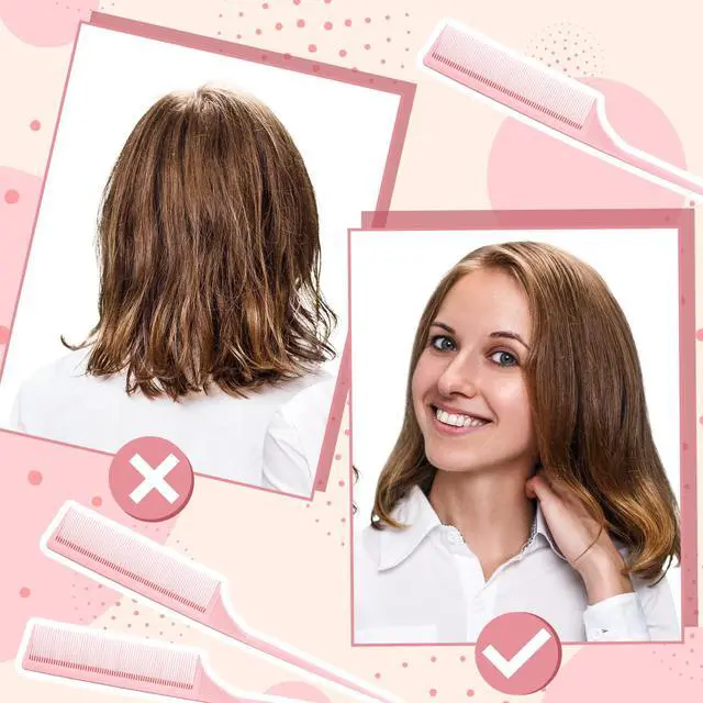 Alt view image 6 of 6 - 10 Pcs Rat Tail Combs Set, Parting Comb Braiding Hair Styling Teasing Fine Tooth Comb for Women, Carbon Heat Resistant Anti Static Pintail(Pink)