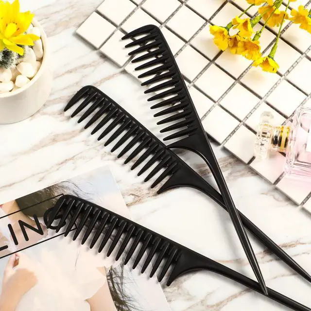 Main image of 3 Pack Wide Tooth Tail Combs, Black Carbon Fiber Teasing Salon Back Styling Comb Anti Static Heat Resistant, Suitable for All Kinds of Hair