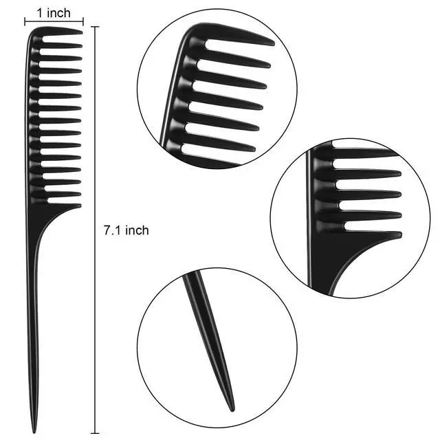 Alt view image 2 of 6 - 3 Pack Wide Tooth Tail Combs, Black Carbon Fiber Teasing Salon Back Styling Comb Anti Static Heat Resistant, Suitable for All Kinds of Hair