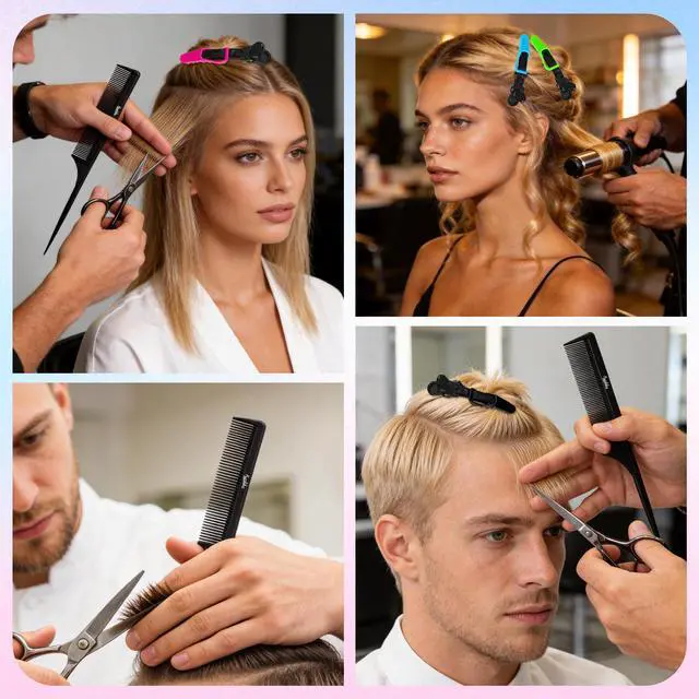 Alt view image 7 of 7 - 10Pcs Rat Tail Comb Hair Clips Set:3 Anti-Static, Heat-Resistant Carbon Fiber Parting Comb and 7 Sectioning Hair Clips Suitable for Precision Sectioning, Coloring, Braiding, and Daily Styling(Black)