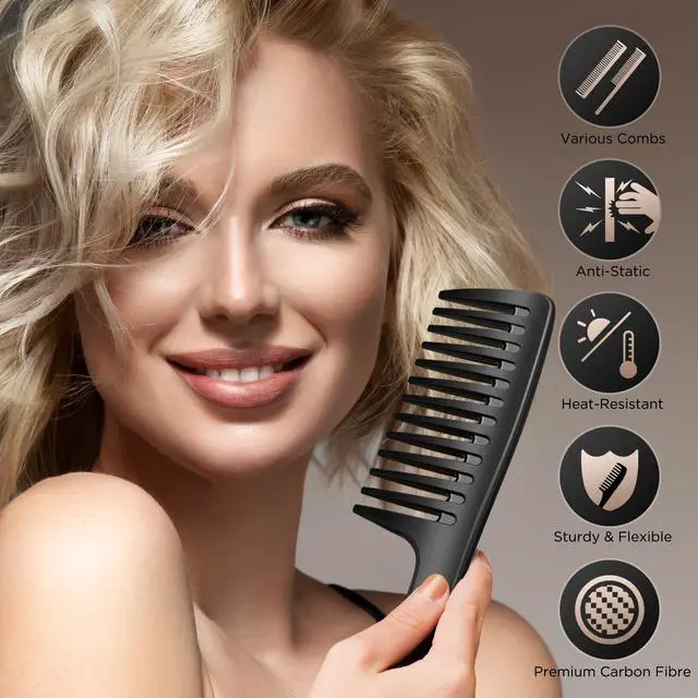 Alt view image 2 of 7 - Women Hair Comb Set - 14PCS Wide Tooth Rat Tail Styling Combs Pick for Curly - Teasing Parting Fine Professional Barber Cutting Braiding Set