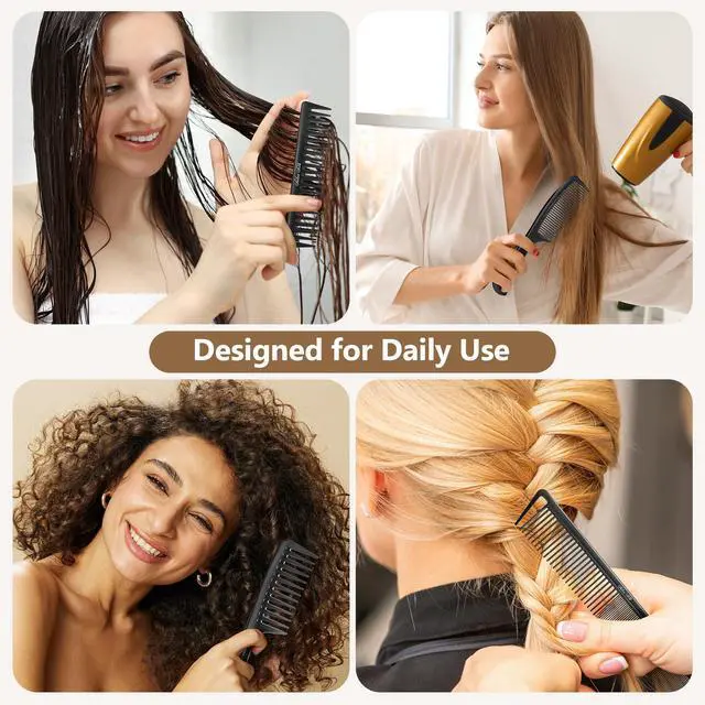 Alt view image 5 of 7 - Women Hair Comb Set - 14PCS Wide Tooth Rat Tail Styling Combs Pick for Curly - Teasing Parting Fine Professional Barber Cutting Braiding Set
