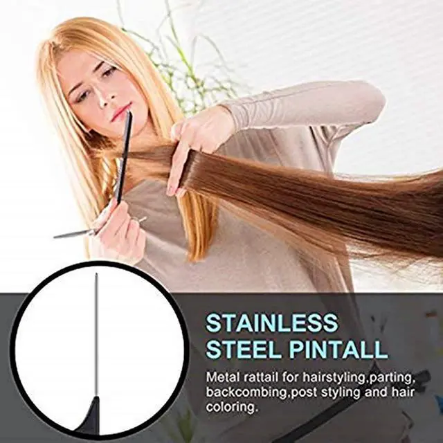 Alt view image 6 of 6 - Hair Comb, 32 Pieces Carbon Fiber Stainless Steel Rat Tail Comb, Anti Static Heat Resistant Hairdressing Comb for Braids Hair Cutting Hairdressing Styling Tools