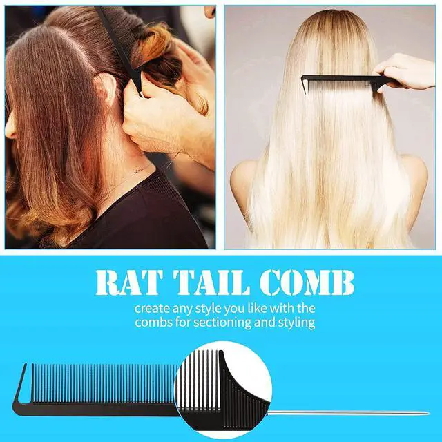 Alt view image 4 of 6 - Hair Comb, 32 Pieces Carbon Fiber Stainless Steel Rat Tail Comb, Anti Static Heat Resistant Hairdressing Comb for Braids Hair Cutting Hairdressing Styling Tools