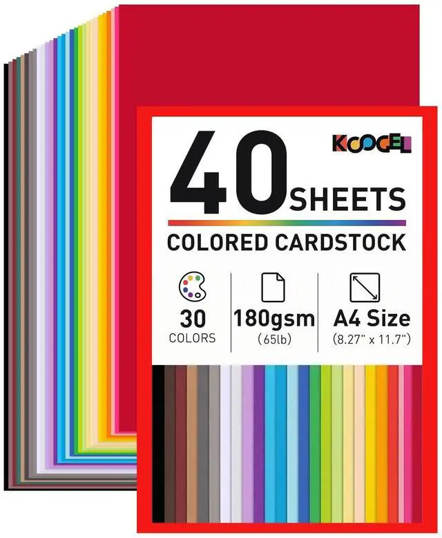Main image of 40 Sheets Colored Cardstock, 8.27" x 11.7" (A4 Size), 180GSM/65LB