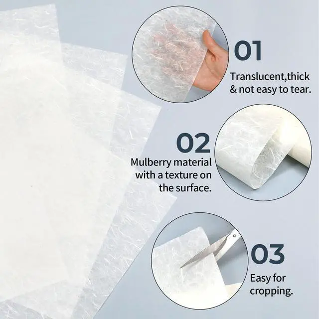 Alt view image 2 of 6 - 50/100 Sheets A4 Mulberry Paper Sheets Natural Fiber Rice Papers,8.3x11.7in Natural Decoupage Tissue Paper for Writing Painting, Decorative &Card Making Papers DIY Craft