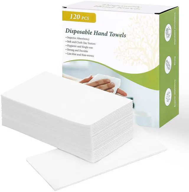 Main image of 120Pcs Disposable Hand Towels for Bathroom, 12" x 17" Linen-Feel White