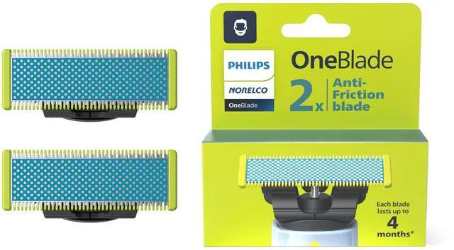 Main image of Philips OneBlade Replacement Blades, Anti-Friction, 2 Pack | Genuine OneBlade Blades, Anti-Friction Coating, Stainless Steel, Up to 8-Month Supply, QP225/80