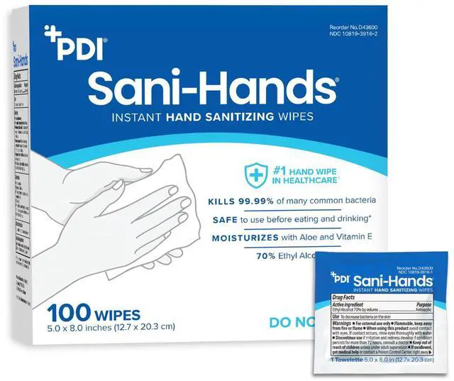 Main image of Sani-Hands Hand Sanitizer Wipes 100 Packets Per Box