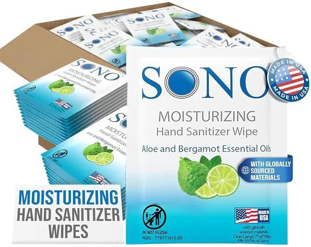Main image of Bergamot & Aloe Moisturizing Hand Sanitizer Wipes - TSA-Approved Travel Size Individual Packs for On-the-Go Hygiene & Cleansing - Alcohol-Free Antibacterial for Hands & Surfaces