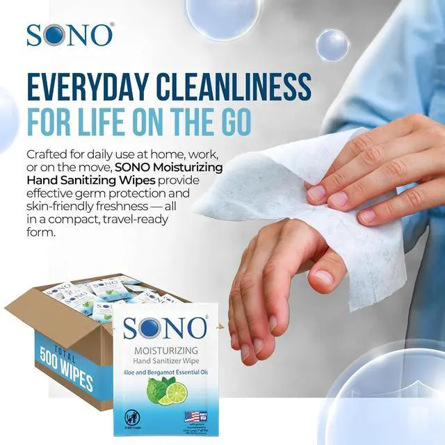 Alt view image 5 of 5 - Bergamot & Aloe Moisturizing Hand Sanitizer Wipes - TSA-Approved Travel Size Individual Packs for On-the-Go Hygiene & Cleansing - Alcohol-Free Antibacterial for Hands & Surfaces