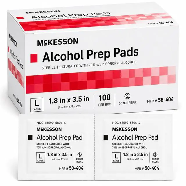 Main image of Alcohol Prep Pads, Sterile, 2-Ply, First Aid, Large Size, 100 ct