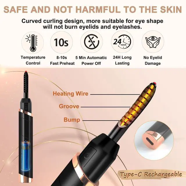 Alt view image 4 of 7 - Heated Eyelash Curler, Electric Eyelash Curler, Rechargeable Lash Curler for Makeup Natural Curling Eye Lashes and 24 Hours Long Lasting - Black 2026 Updated New Model