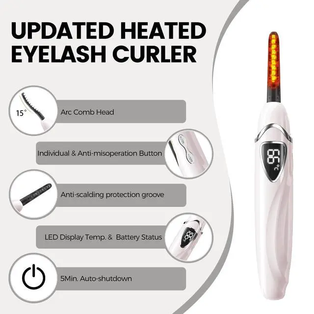 Alt view image 6 of 7 - Heated Eyelash Curler, S600 Rechargeable Heated Lash Curler, Eyelash Curler Heated in 8s for Women 24 Hs Lasting Natural Makeup (Pink/Silver, 148MM)