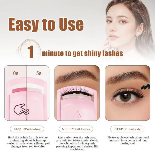 Alt view image 5 of 7 - C-Shaped Heated Eyelash Curler Fast Heat Up in 5s - Rechargeable Electric Eyelash Curler for 24H Long Lasting Curls - Safe Anti-Burn Lash Curler Elevate Your Beauty with Stunning Lashes Pink