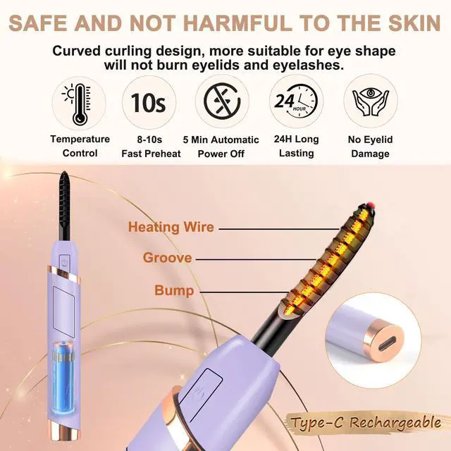 Alt view image 4 of 6 - Heated Eyelash Curler, Electric Eyelash Curler, Rechargeable Lash Curler for Makeup Natural Curling Eye Lashes and 24 Hours Long Lasting - Purple 2026 Updated New Model-P4