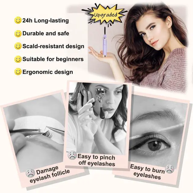 Alt view image 3 of 6 - Heated Eyelash Curler, Electric Eyelash Curler, Rechargeable Lash Curler for Makeup Natural Curling Eye Lashes and 24 Hours Long Lasting - Purple 2026 Updated New Model-P4