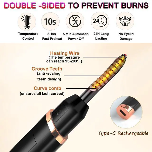 Alt view image 4 of 7 - Heated Eyelash Curler-4 Temp Modes 65°-95°C LED Display, Electric Eye Lash Curler for 24H Long Lasting, Type-C Rechargeable Heated Lash Curler for Natural Thick Lashes, Makeup Gift,Matte Black-1