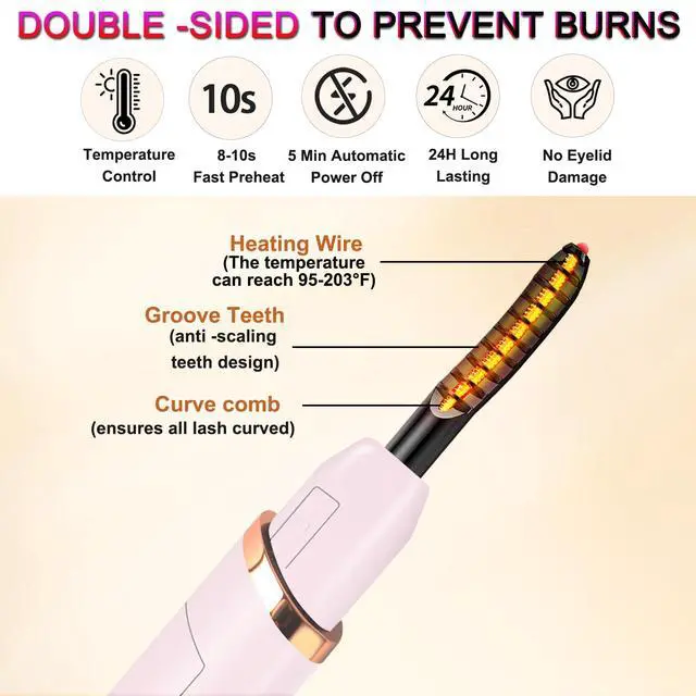 Alt view image 2 of 7 - Heated Eyelash Curler-4 Temp Modes 65°-95°C LED Display, Electric Eye Lash Curler for 24H Long Lasting, Type-C Rechargeable Heated Lash Curler for Natural Thick Lashes, Makeup Gift,Sakura Pink MU-7