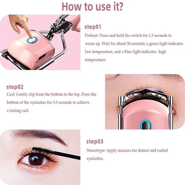 Alt view image 3 of 7 - Heated Eyelash Curler for Women 10s Fast Heating USB Rechargeable Lash Curler Long Lasting Ironing Electric Eyelash Curler with Silcone Pad Replacable Great Makeup Tools for Her