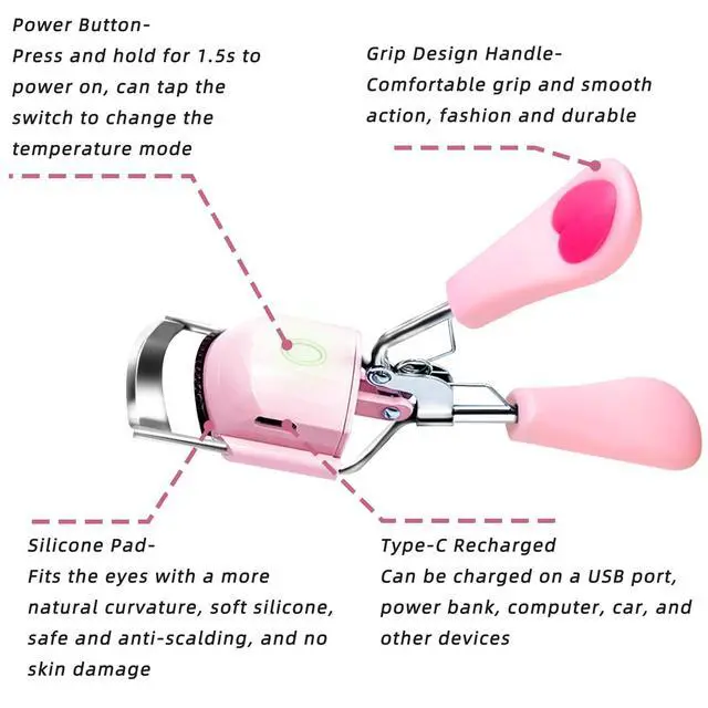 Alt view image 6 of 7 - Heated Eyelash Curler for Women 10s Fast Heating USB Rechargeable Lash Curler Long Lasting Ironing Electric Eyelash Curler with Silcone Pad Replacable Great Makeup Tools for Her