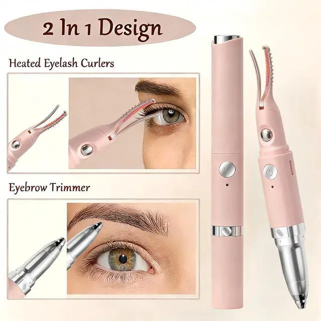 Alt view image 2 of 7 - Heated Eyelash Curler - 2 in 1 Eye Lash Curler and Eyebrow Trimmer for Women with 2 Temperature Modes, USB Rechargeable Electric Eyelash Curler, Anti-Burn Design, Ideal Gift for Women (Pink)