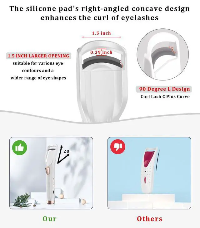 Alt view image 3 of 7 - Heated Eyelash Curler Premium PRO - Fast Heat up in 8s - 24 Hours Long Lasting - Rechargeable Electric Eyelash Curler with Type-C, Innovative L Silicone, 2 Heat Modes, Anti-Burn Eyelid, White-EB
