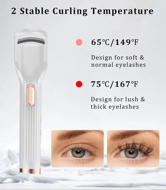 Alt view image 4 of 7 - Heated Eyelash Curler Premium PRO - Fast Heat up in 8s - 24 Hours Long Lasting - Rechargeable Electric Eyelash Curler with Type-C, Innovative L Silicone, 2 Heat Modes, Anti-Burn Eyelid, White-EB