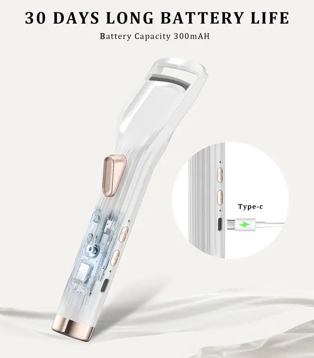 Alt view image 5 of 7 - Heated Eyelash Curler Premium PRO - Fast Heat up in 8s - 24 Hours Long Lasting - Rechargeable Electric Eyelash Curler with Type-C, Innovative L Silicone, 2 Heat Modes, Anti-Burn Eyelid, White-EB