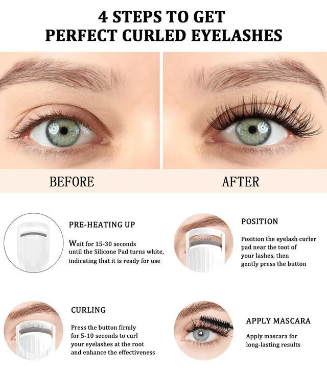 Alt view image 6 of 7 - Heated Eyelash Curler Premium PRO - Fast Heat up in 8s - 24 Hours Long Lasting - Rechargeable Electric Eyelash Curler with Type-C, Innovative L Silicone, 2 Heat Modes, Anti-Burn Eyelid, White-EB