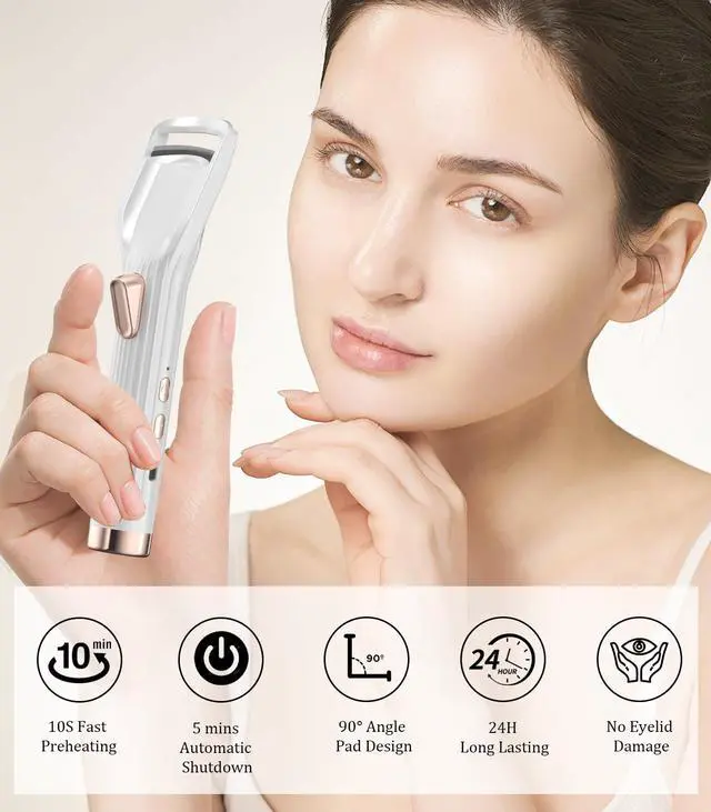 Alt view image 7 of 7 - Heated Eyelash Curler Premium PRO - Fast Heat up in 8s - 24 Hours Long Lasting - Rechargeable Electric Eyelash Curler with Type-C, Innovative L Silicone, 2 Heat Modes, Anti-Burn Eyelid, White-EB