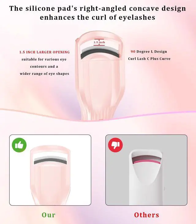 Alt view image 4 of 7 - Heated Eyelash Curler Premium PRO - Fast Heat up in 8s - 24 Hours Long Lasting - Rechargeable Electric Eyelash Curler with Type-C, Innovative L Silicone, 2 Heat Modes, Anti-Burn Eyelid, Pink-IB