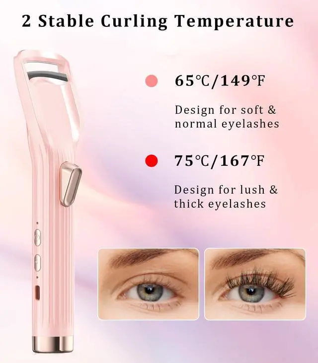 Alt view image 3 of 7 - Heated Eyelash Curler Premium PRO - Fast Heat up in 8s - 24 Hours Long Lasting - Rechargeable Electric Eyelash Curler with Type-C, Innovative L Silicone, 2 Heat Modes, Anti-Burn Eyelid, Pink-IB