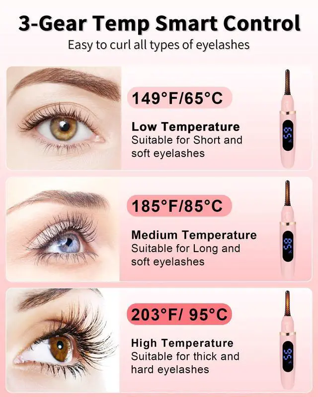 Alt view image 4 of 7 - Heated Eyelash Curlers - Eye Lash Curler Heat - Mini Electric Eyelash Curler with LED Display 3 Temp Settings USB Rechargeable Natural Curling 24H Long Lasting for Women Makeup Tools Gifts