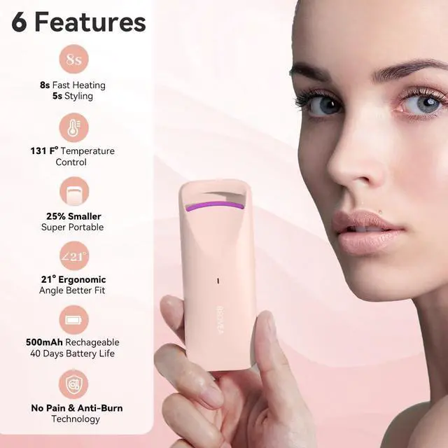 Alt view image 2 of 7 - Heated Eyelash Curler - Electric Eyelash Curler with Heat Sensitive Silicone Pad, Type-C Rechargeable Mini Lash Curler, 8s Fast Heating 24hrs Long Lasting Lash Lift to Style Natural Eyelashes