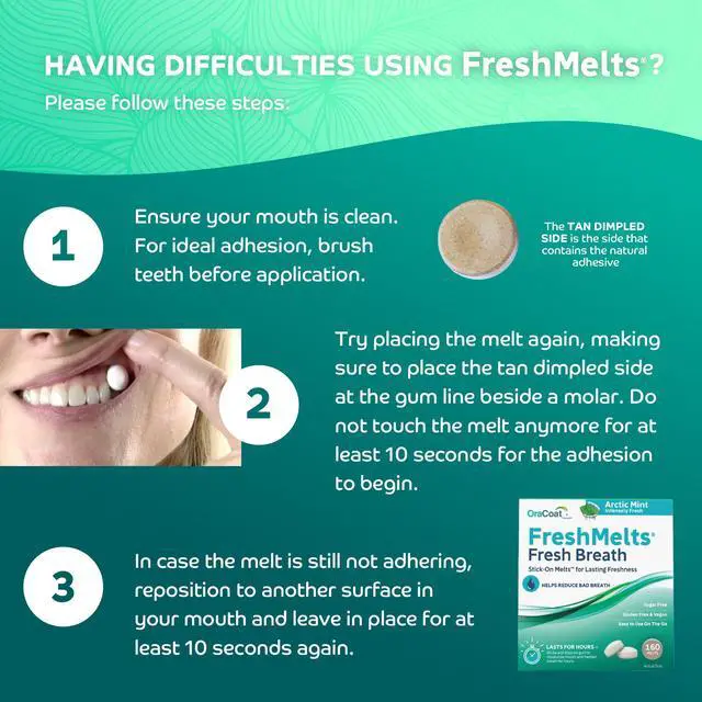 Alt view image 4 of 7 - FreshMelts Fresh Breath Stick-on Melts for Lasting Freshness, 40 Count Breath Freshener for Bad Breath, Non-Acidic & Sugar-Free, Arctic Mint