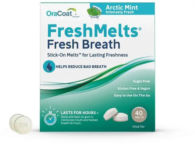 Main image of FreshMelts Fresh Breath Stick-on Melts for Lasting Freshness, 40 Count Breath Freshener for Bad Breath, Non-Acidic & Sugar-Free, Arctic Mint