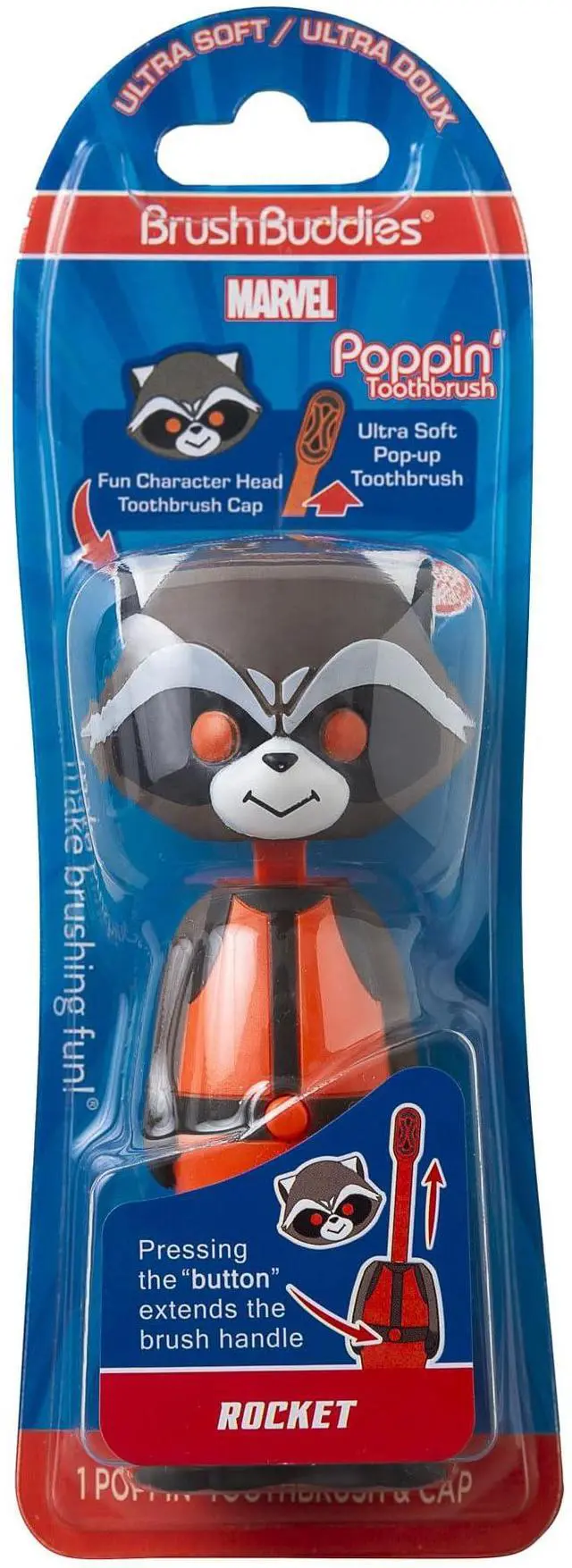 Main image of Marvel Rocket Kids Toothbrush Soft Rounded Bristles Poppin' Fun Superhero Toothbrush Cover Easy Grip Handle Gentle Cleaning for Toddlers & Kids Ages 2+ Travel Friendly Oral Care