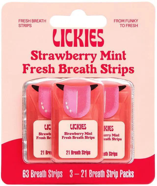 Main image of Strawberry Mint Breath Strips | On-the-Go, Sugar Free Mouth Freshener | Dissolving Breath Mint Strips to Instantly Refresh Your Mouth | 3 Pack, 63 Strips