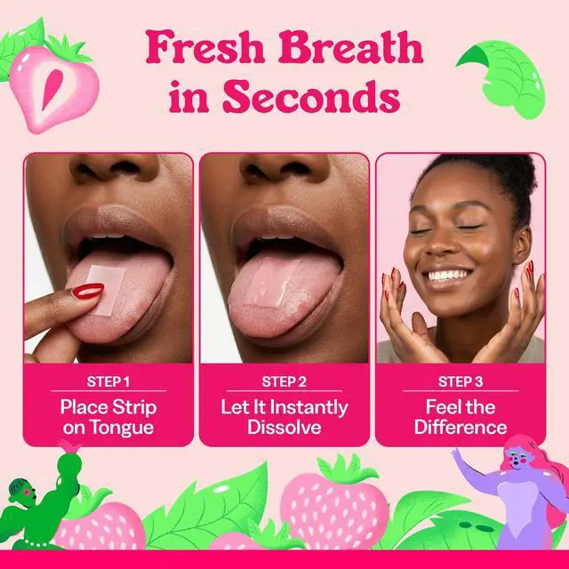 Alt view image 5 of 7 - Strawberry Mint Breath Strips | On-the-Go, Sugar Free Mouth Freshener | Dissolving Breath Mint Strips to Instantly Refresh Your Mouth | 3 Pack, 63 Strips