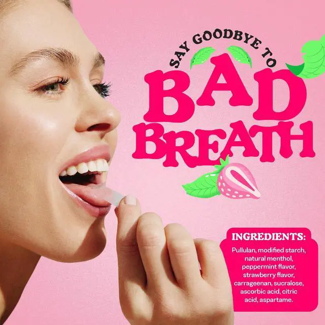 Alt view image 7 of 7 - Strawberry Mint Breath Strips | On-the-Go, Sugar Free Mouth Freshener | Dissolving Breath Mint Strips to Instantly Refresh Your Mouth | 3 Pack, 63 Strips