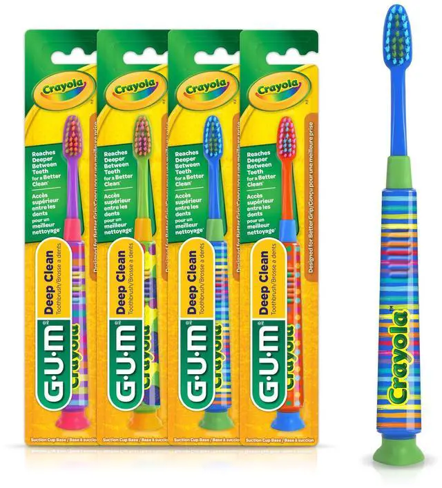 Main image of Crayola Deep Clean Childrens Toothbrush, Extra Soft Toothbrush for Kids, Suction Cup Base, Ages 4+, 1 Count(Pack of 4)