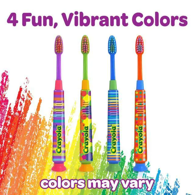 Alt view image 5 of 7 - Crayola Deep Clean Childrens Toothbrush, Extra Soft Toothbrush for Kids, Suction Cup Base, Ages 4+, 1 Count(Pack of 4)