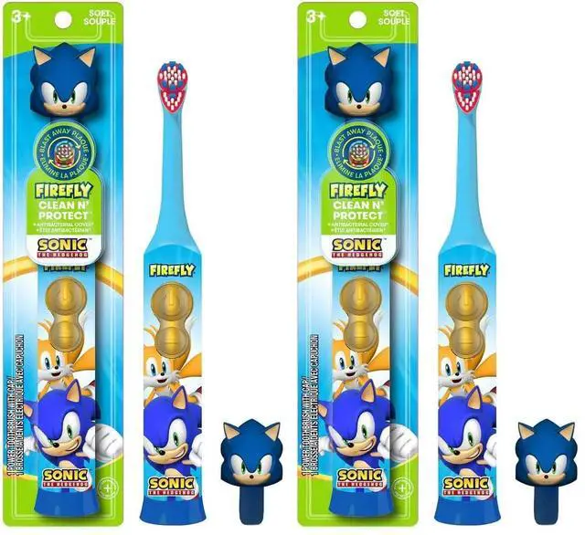 Main image of Sonic The Hedgehog Toothbrush, Ages 3+ | Premium Soft Bristles | Anti-Slip Grip | 3D Hygienic Cover | Pack of 2