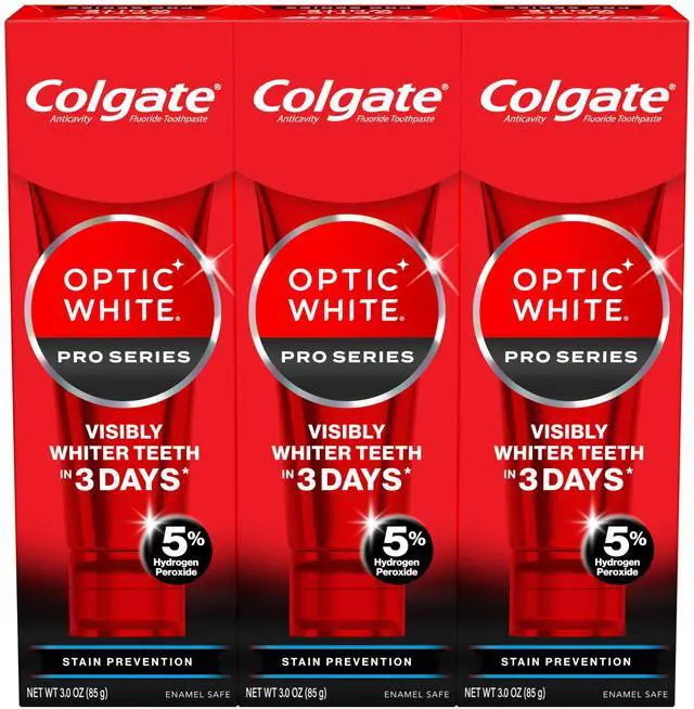 Main image of Optic White Pro Series Stain Prevention Hydrogen Peroxide Toothpaste, Teeth Whitening Toothpaste, Effectively Removes Tea, Coffee, and Wine Stains, Enamel-Safe for Daily Use, 3 Pack, 3.0 oz