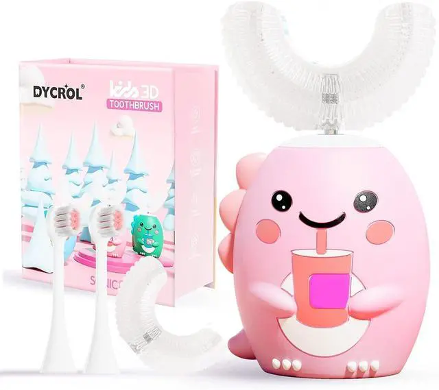 Main image of Kids U Shaped Electric Toothbrush with 4 Brush Heads, Sonic Toothbrush Kids with 5 Modes, Cartoon Dinosaur 360-Degree Cleaning IPX7 Waterproof Design (2-6 Age (Pink))